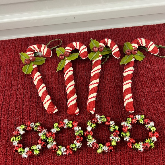 Christmas Ornament Set of 8 – Candy Canes & Jingle Bell Wreaths - Picture 4 of 4